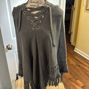 Gray knitted poncho one size fits all